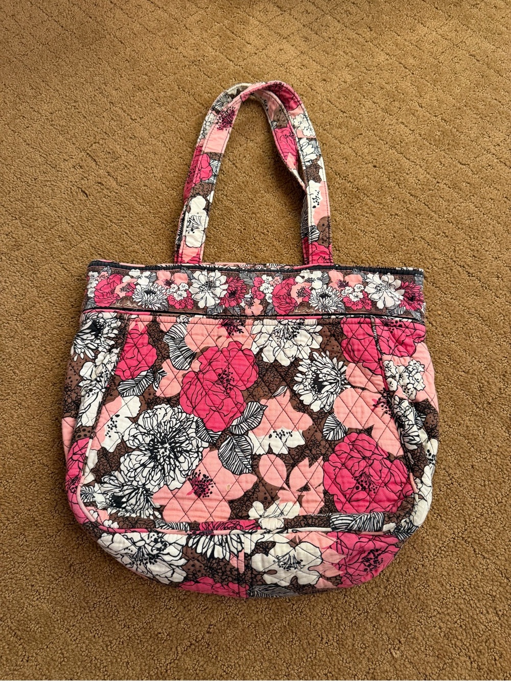 Vera Bradley Mocha Rouge Floral Shoulder Tote Retired Pattern Y2K Purse Bag